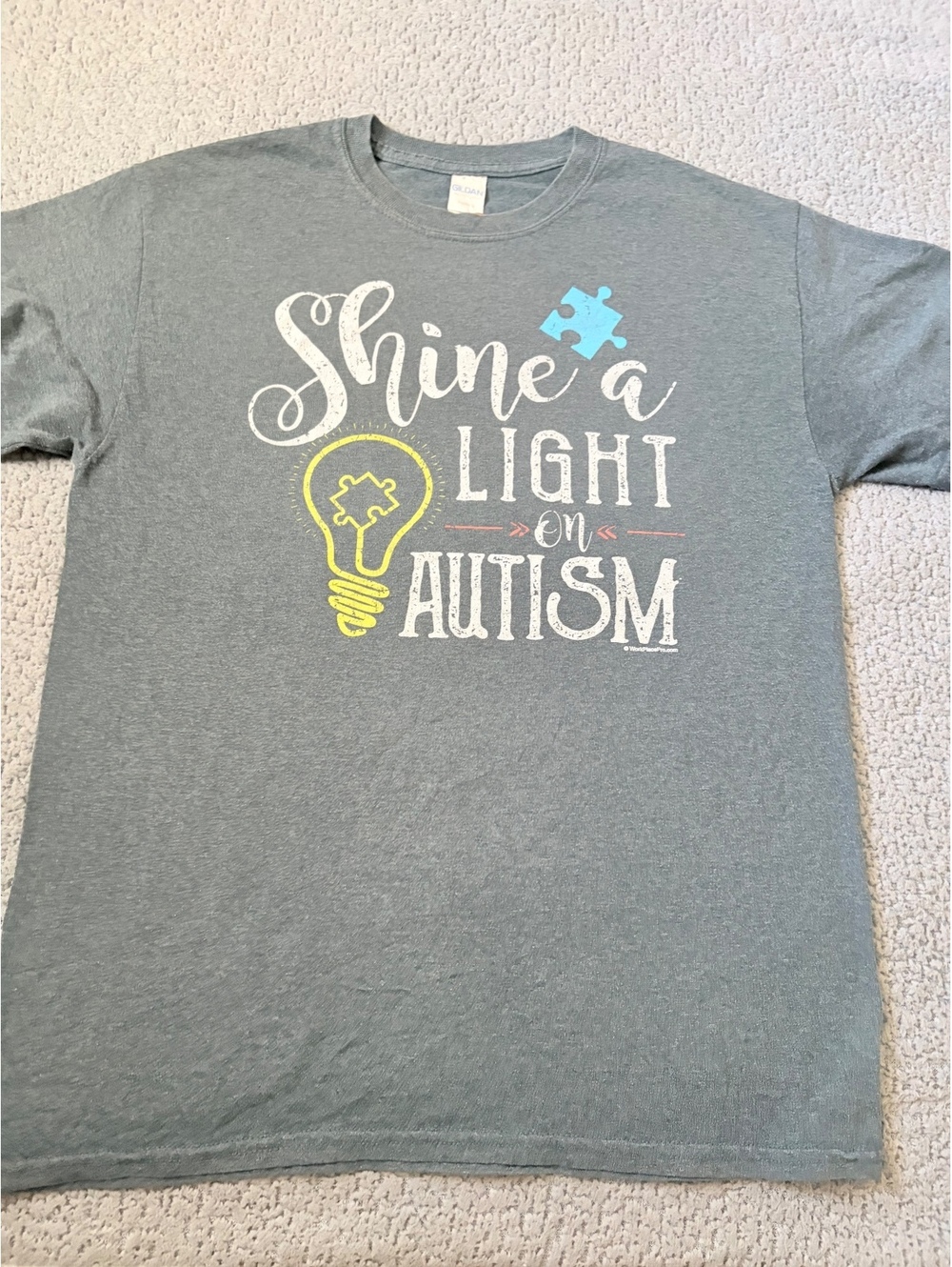 Gray Shine a Light on Autism graphic T-shirt